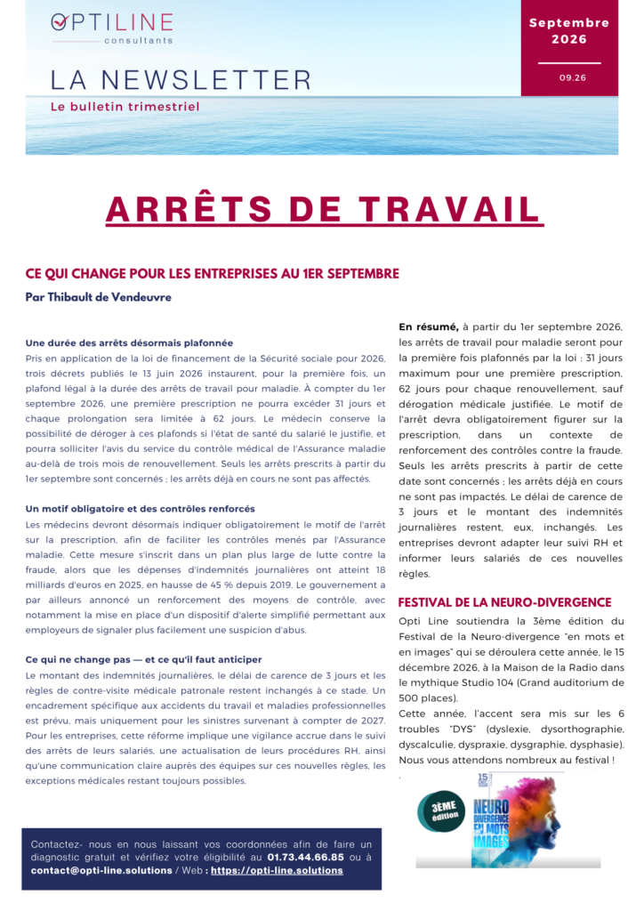 Arrêt de travail en septembre 2026